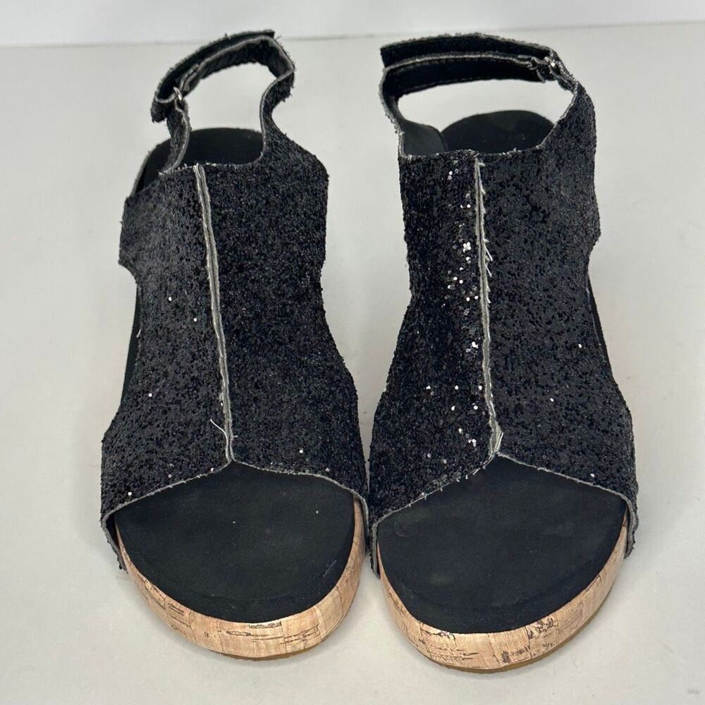 Black Glitter Wedges Sparkly Sandal | Women Size 7.5